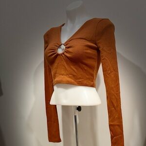 Free People Rust Long Sleeve Crop Top